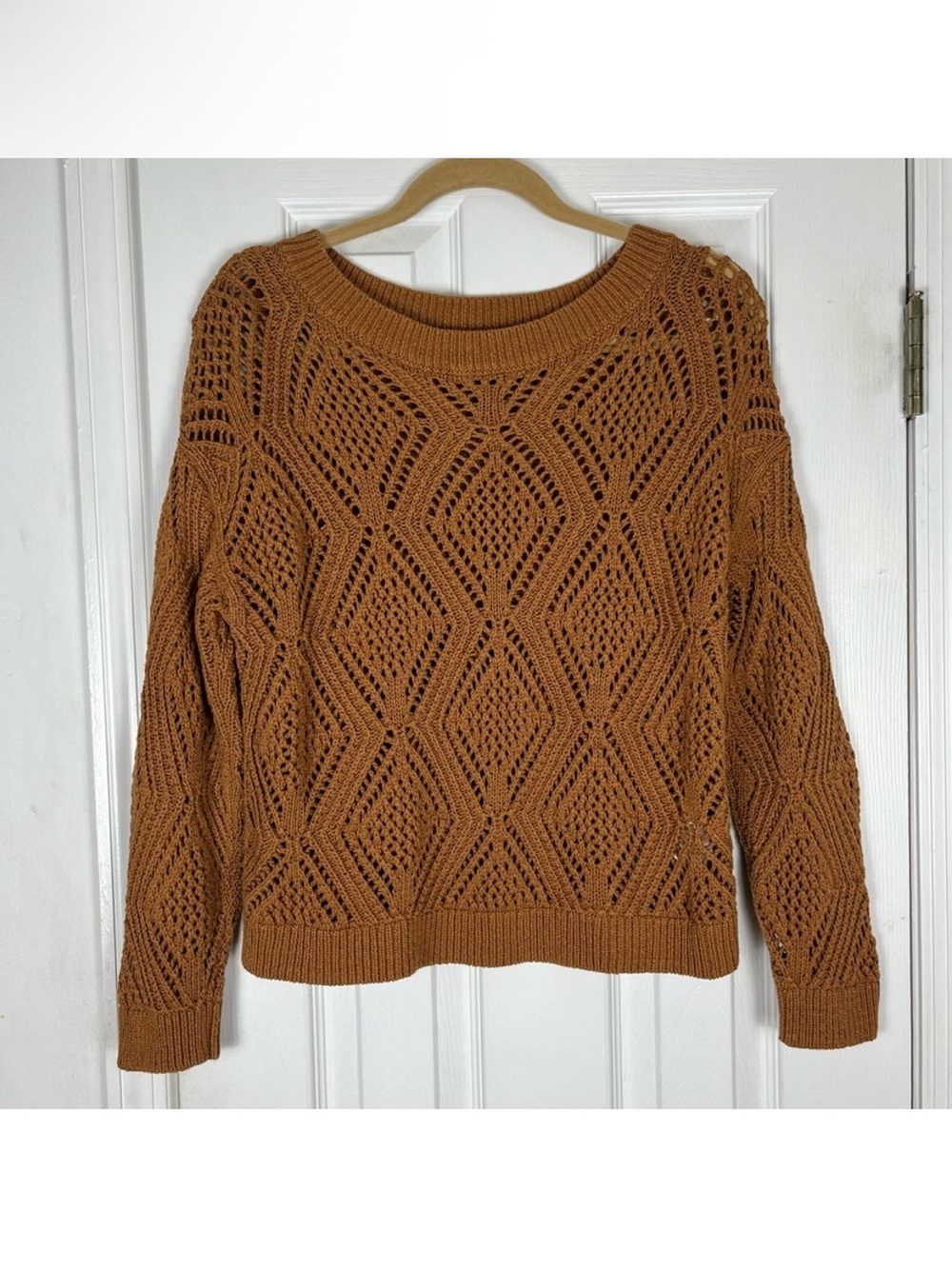 Old Navy Crotchet Open Knit Pullover Sweater Women’s S Warm Coffee Color